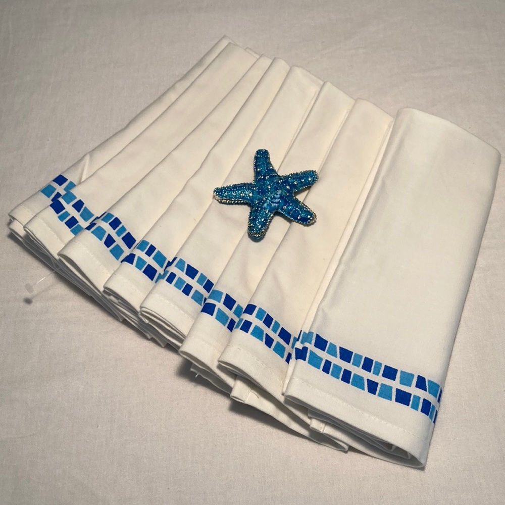 Sea glass mosaic Napkins (8) made in India NWOT